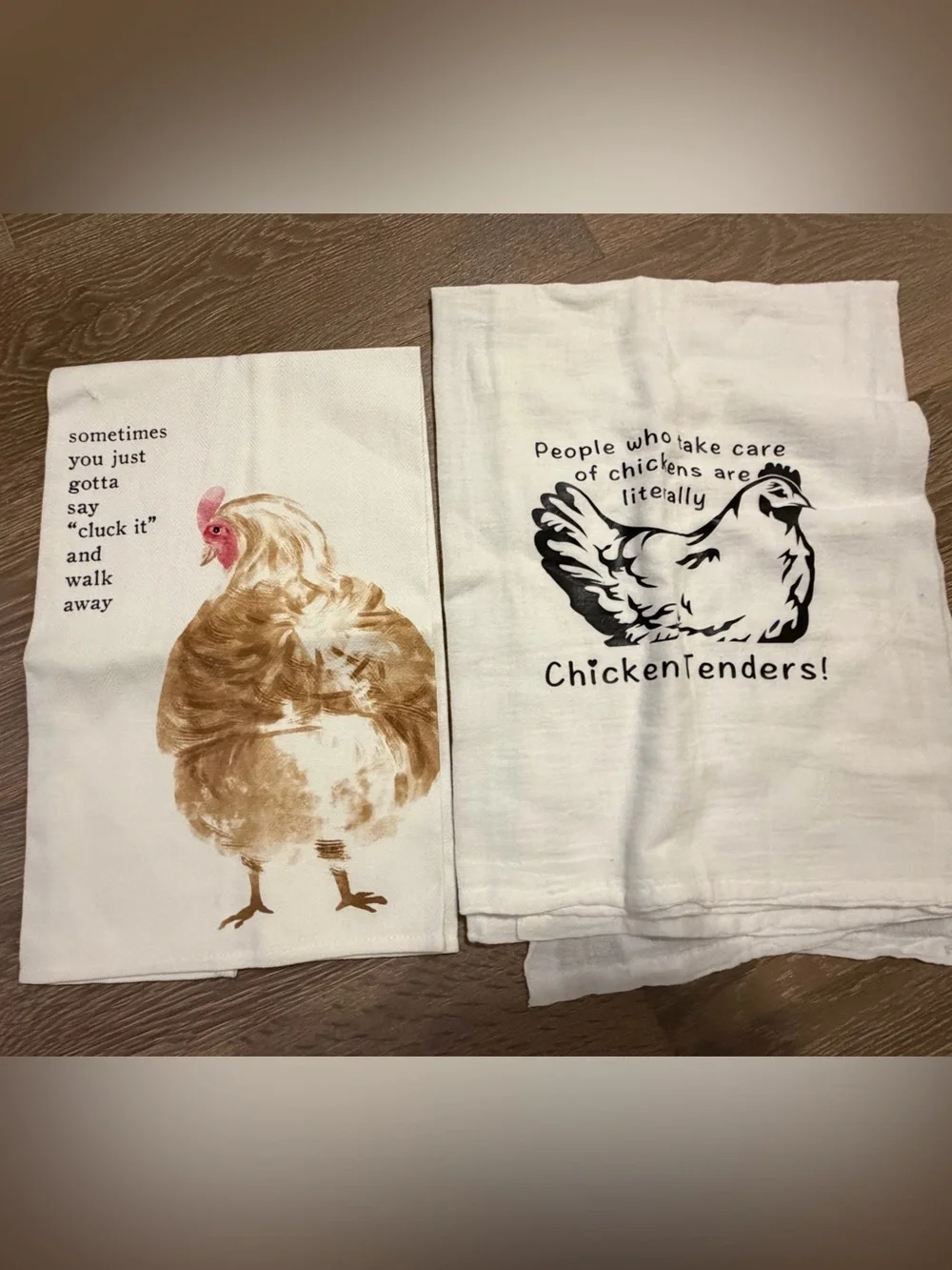 Pair of 2 Farmhouse Chicken Printed Tea Towels - White and Brown NWOT